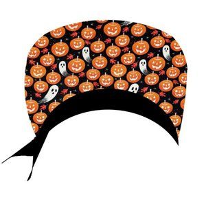 Halloween Pixie Scrub Hat: Pumpkins, Ghosts; Nurse & Doctor hat, Surgical cap
